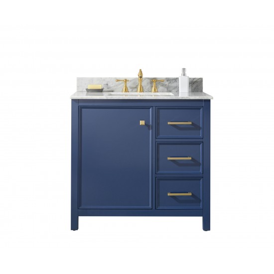 Legion Furniture 36" Blue Finish Sink Vanity Cabinet With Carrara White Top