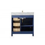 Legion Furniture 36" Blue Finish Sink Vanity Cabinet With Carrara White Top