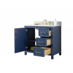 Legion Furniture 36" Blue Finish Sink Vanity Cabinet With Carrara White Top