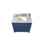 Legion Furniture 36" Blue Finish Sink Vanity Cabinet With Carrara White Top