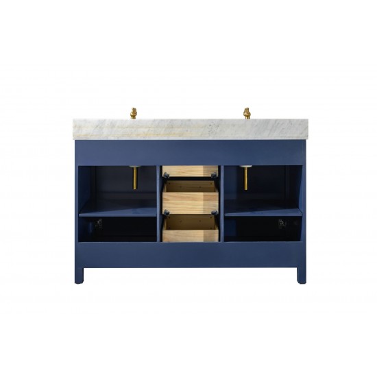 Legion Furniture 54" Blue Finish Sink Vanity Cabinet With Carrara White Top