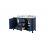 Legion Furniture 54" Blue Finish Sink Vanity Cabinet With Carrara White Top