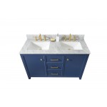 Legion Furniture 54" Blue Finish Sink Vanity Cabinet With Carrara White Top
