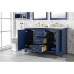 Legion Furniture 54" Blue Finish Sink Vanity Cabinet With Carrara White Top