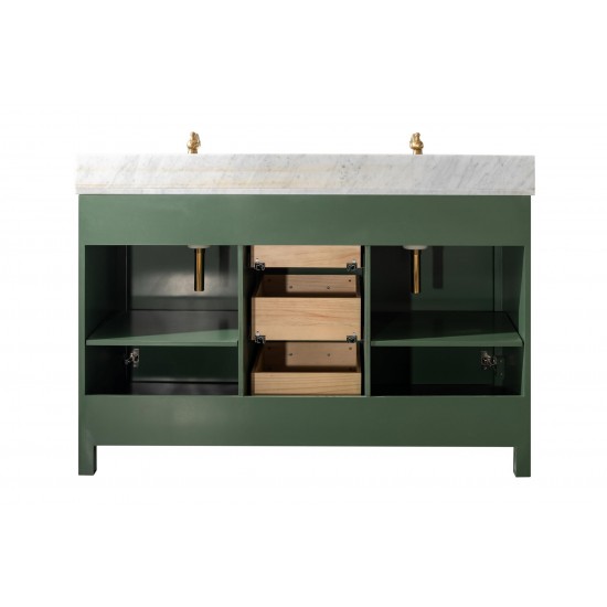 Legion Furniture 54" Green Finish Sink Vanity Cabinet With Carrara White Top