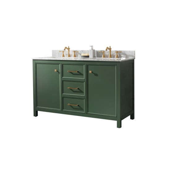 Legion Furniture 54" Green Finish Sink Vanity Cabinet With Carrara White Top