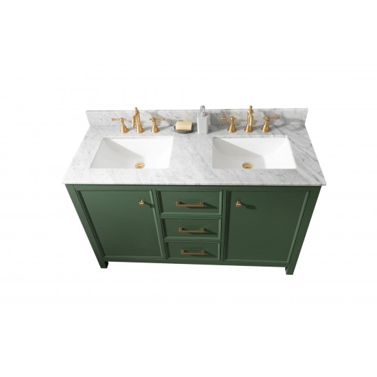 Legion Furniture 54" Green Finish Sink Vanity Cabinet With Carrara White Top