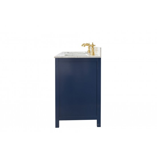 60" Blue Sink Vanity Cabinet With Carrara White Top