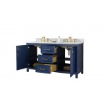 60" Blue Sink Vanity Cabinet With Carrara White Top