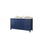 60" Blue Sink Vanity Cabinet With Carrara White Top