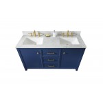 60" Blue Sink Vanity Cabinet With Carrara White Top