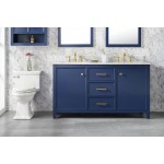 60" Blue Sink Vanity Cabinet With Carrara White Top