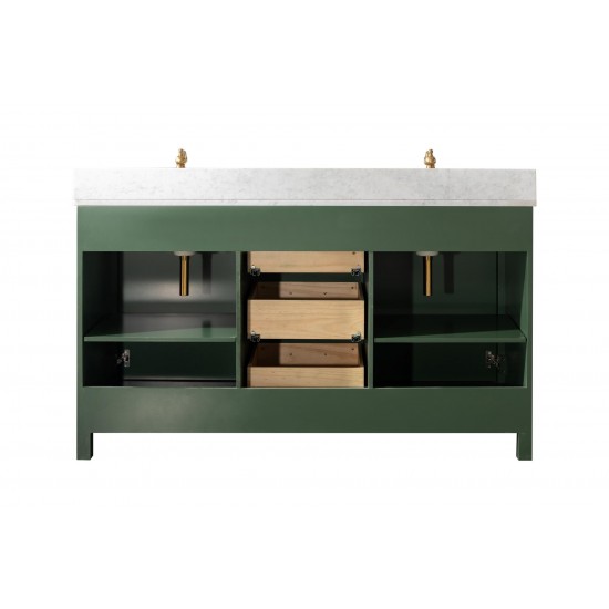 60" Vogue Green Finish Sink Vanity Cabinet With Carrara White Top