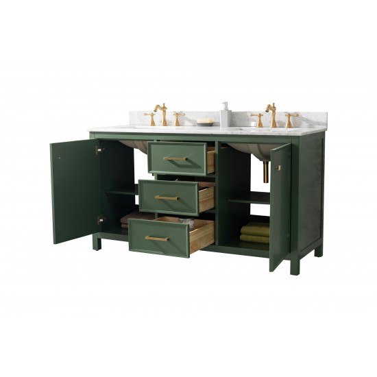 60" Vogue Green Finish Sink Vanity Cabinet With Carrara White Top