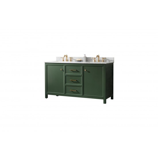 60" Vogue Green Finish Sink Vanity Cabinet With Carrara White Top