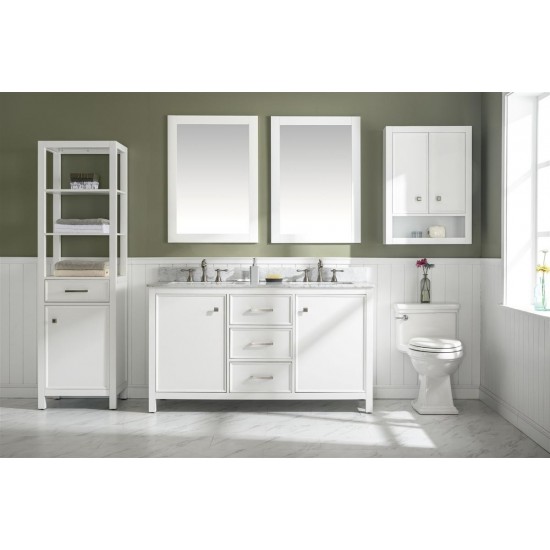 60" White Sink Vanity Cabinet With Carrara White Top