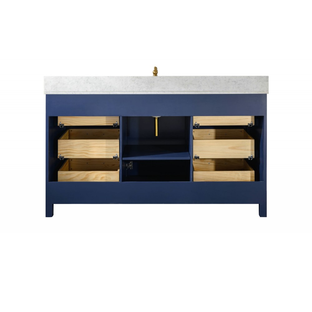 Legion Furniture 60" Blue Finish Sink Vanity Cabinet With Carrara White Top