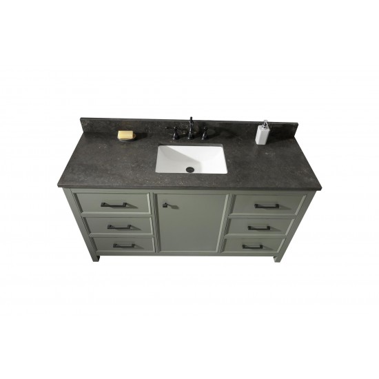 Legion Furniture 60" Green Finish Sink Vanity Cabinet With Blue Lime Stone Top