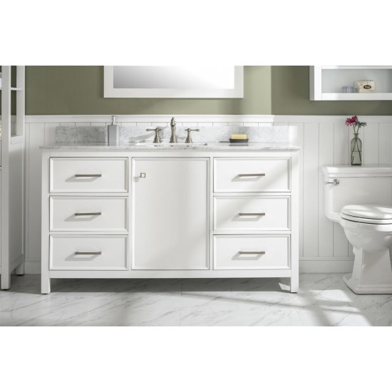 Legion Furniture 60" White Finish Sink Vanity Cabinet With Carrara White Top