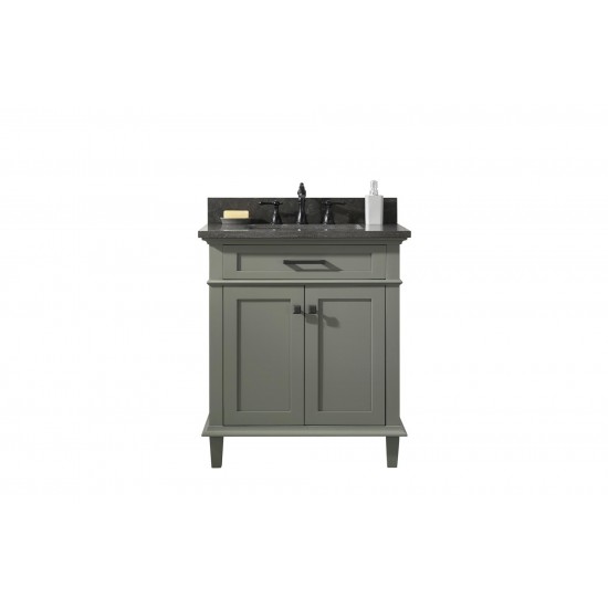 30" Pewter Green Finish Sink Vanity Cabinet With Blue Lime Stone Top