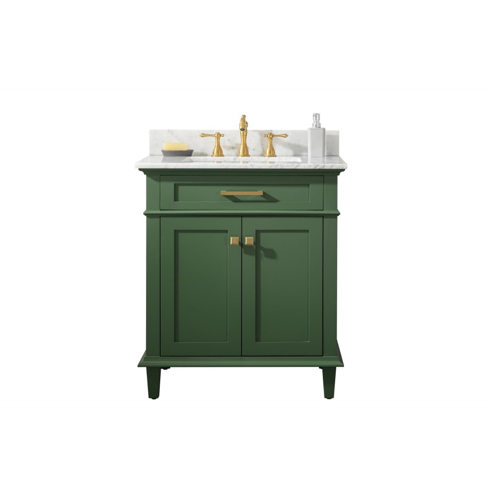 30" Vogue Green Finish Sink Vanity Cabinet With Carrara White Top 30" Vogue Green Finish Sink Vanity Cabinet With Carrara White Top