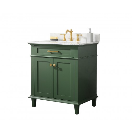 30" Vogue Green Finish Sink Vanity Cabinet With Carrara White Top