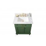 30" Vogue Green Finish Sink Vanity Cabinet With Carrara White Top
