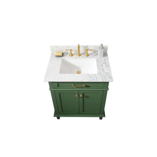 30" Vogue Green Finish Sink Vanity Cabinet With Carrara White Top