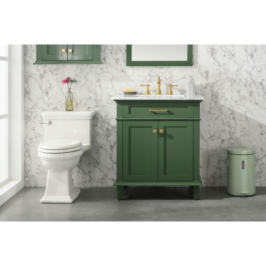 30" Vogue Green Finish Sink Vanity Cabinet With Carrara White Top