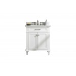 30" White Finish Sink Vanity Cabinet With Carrara White Top