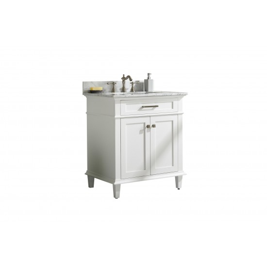 30" White Finish Sink Vanity Cabinet With Carrara White Top