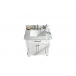 30" White Finish Sink Vanity Cabinet With Carrara White Top