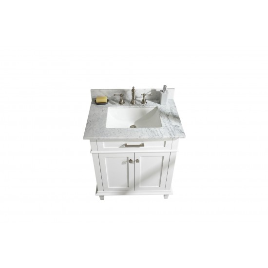 30" White Finish Sink Vanity Cabinet With Carrara White Top