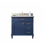 36" Blue Sink Vanity Cabinet With Carrara White Top