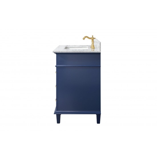 36" Blue Sink Vanity Cabinet With Carrara White Top