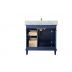 36" Blue Sink Vanity Cabinet With Carrara White Top