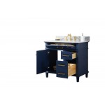 36" Blue Sink Vanity Cabinet With Carrara White Top