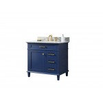 36" Blue Sink Vanity Cabinet With Carrara White Top