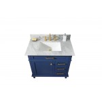 36" Blue Sink Vanity Cabinet With Carrara White Top