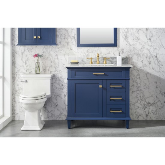 36" Blue Sink Vanity Cabinet With Carrara White Top