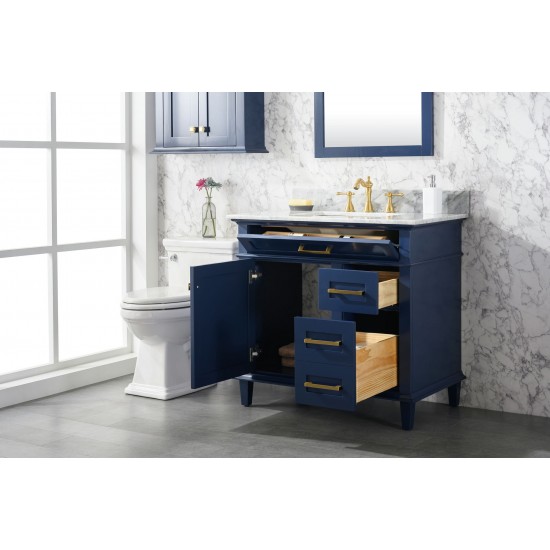 36" Blue Sink Vanity Cabinet With Carrara White Top