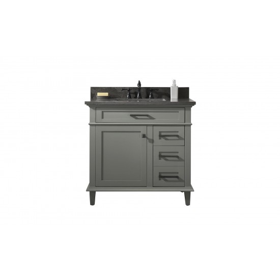 36" Pewter Green Finish Sink Vanity Cabinet With Blue Lime Stone Top