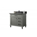 36" Pewter Green Finish Sink Vanity Cabinet With Blue Lime Stone Top