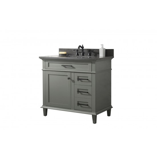 36" Pewter Green Finish Sink Vanity Cabinet With Blue Lime Stone Top