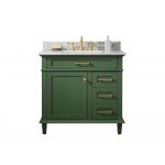 36" Vogue Green Finish Sink Vanity Cabinet With Carrara White Top