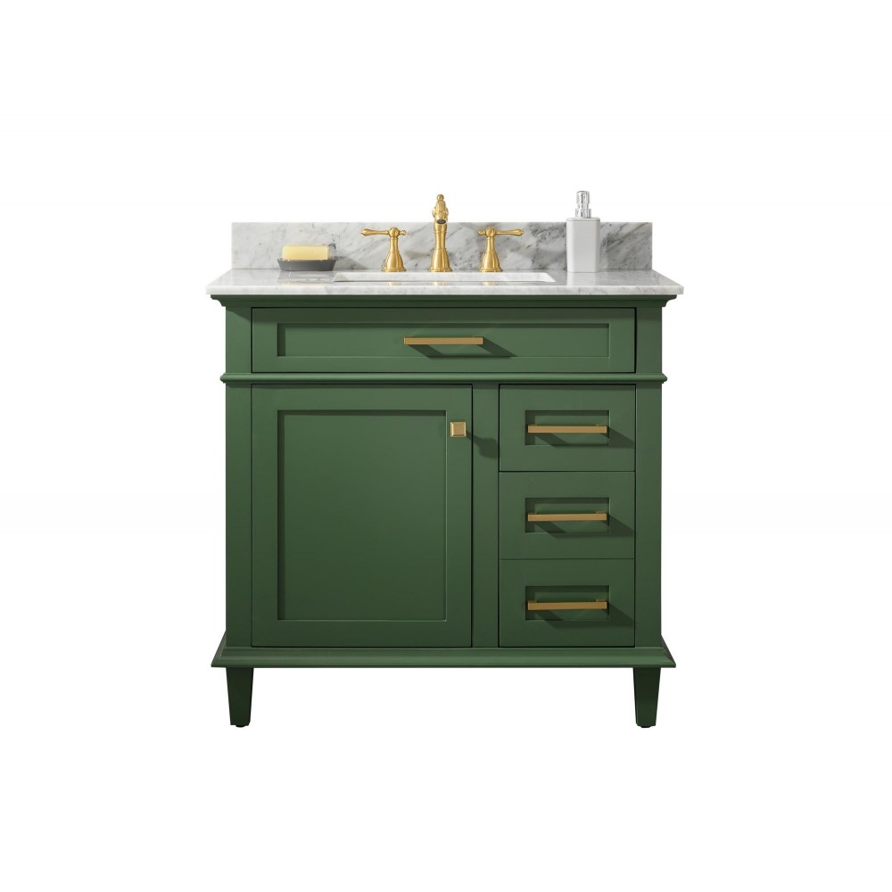 36" Vogue Green Finish Sink Vanity Cabinet With Carrara White Top