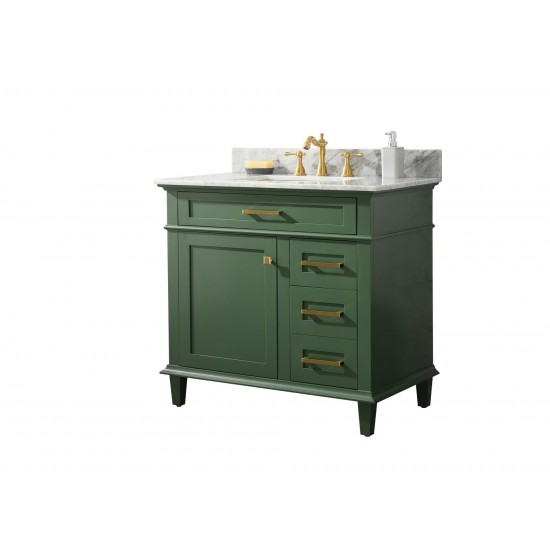 36" Vogue Green Finish Sink Vanity Cabinet With Carrara White Top