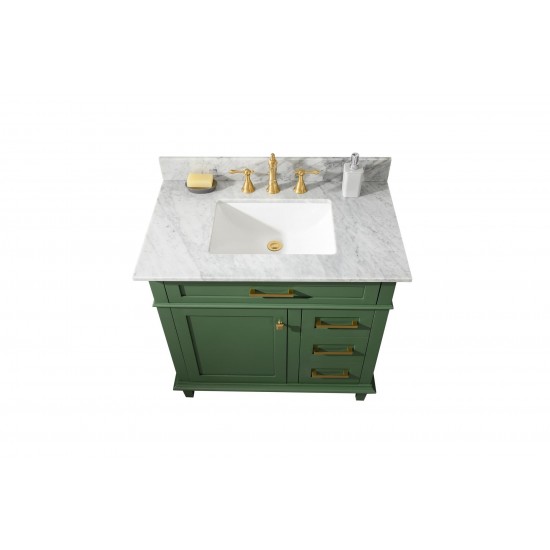 36" Vogue Green Finish Sink Vanity Cabinet With Carrara White Top