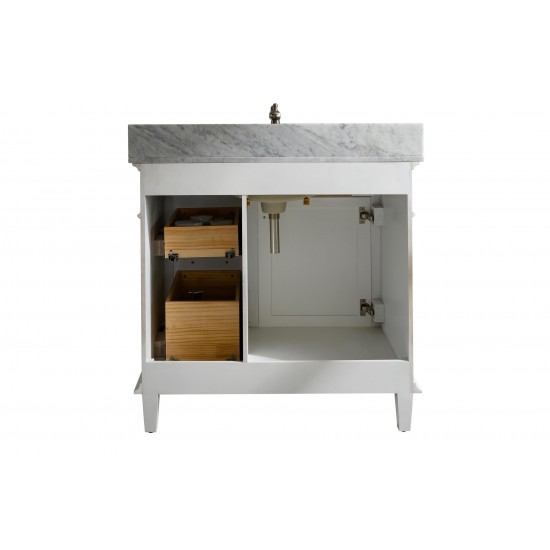 36" White Sink Vanity Cabinet With Carrara White Top