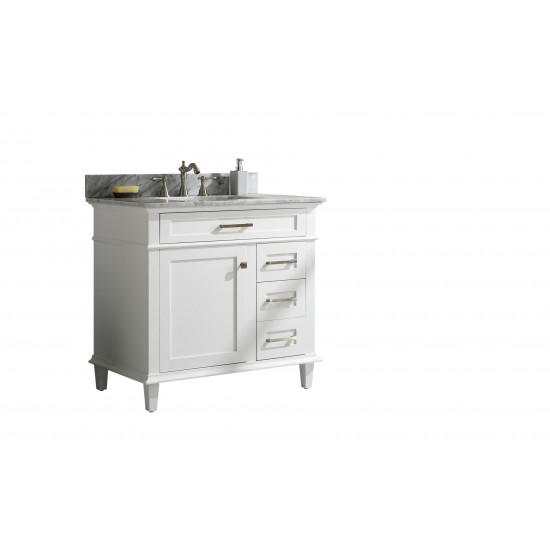 36" White Sink Vanity Cabinet With Carrara White Top